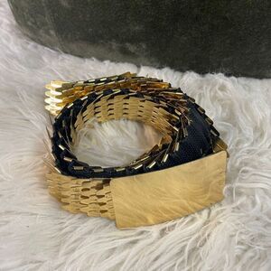 Vintage Fish Scale Belt Shiny Gold Tone Flexible Stretchy Womens Retro 70’s 45”L